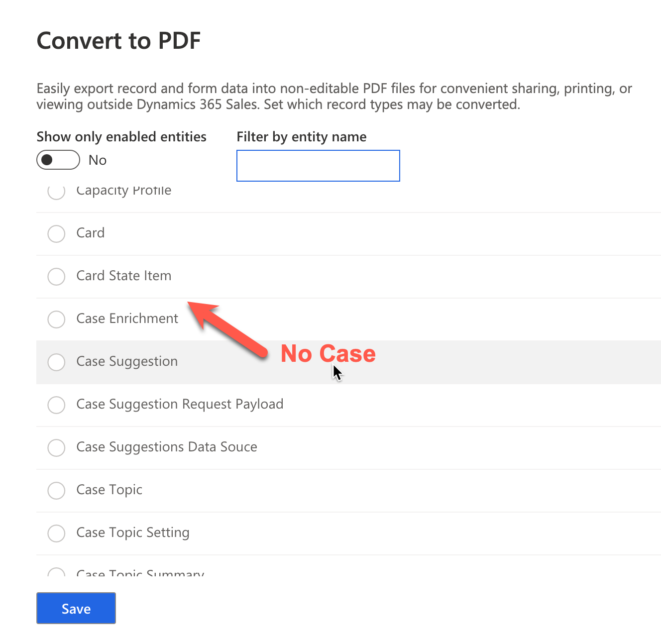 Enabling Export to PDF Command on Case Entity in Dynamics 365