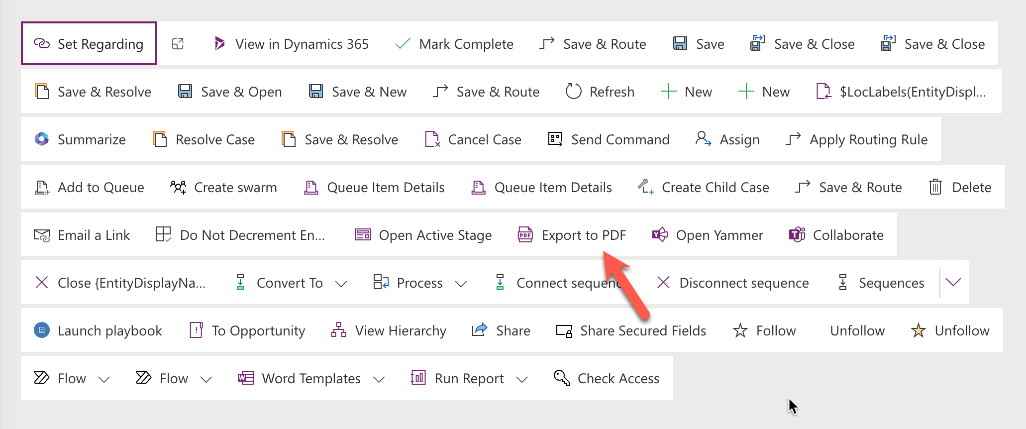 Enabling Export to PDF Command on Case Entity in Dynamics 365